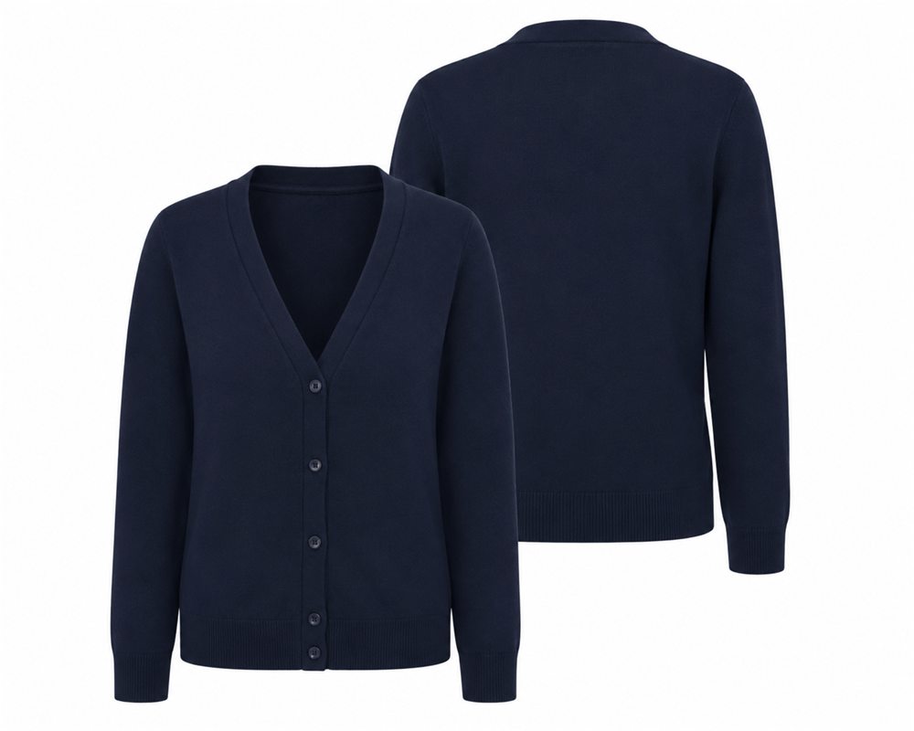 Cardigan bleumarin fete EduWear, vedere față și spate