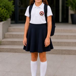 Uniformă școlară fete — polo brodat și fustă plisată EduWear